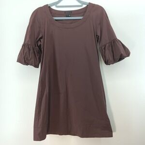 Theory Dress Bubble Puff Sleeves Womens Size 2 Brown AKAIA
